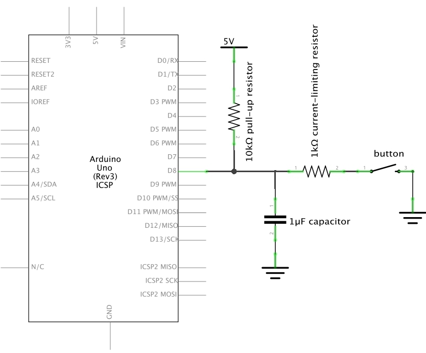 Electrical schematic of circuit for detecting button presses