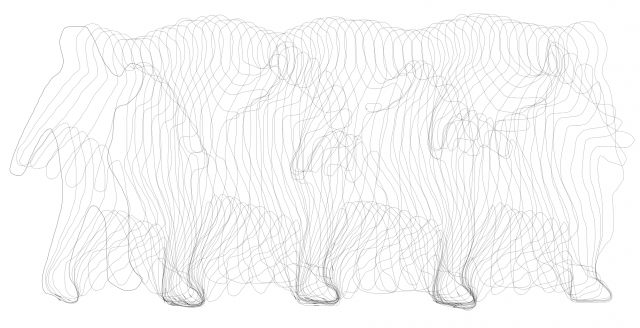 The outlines of a person walking.