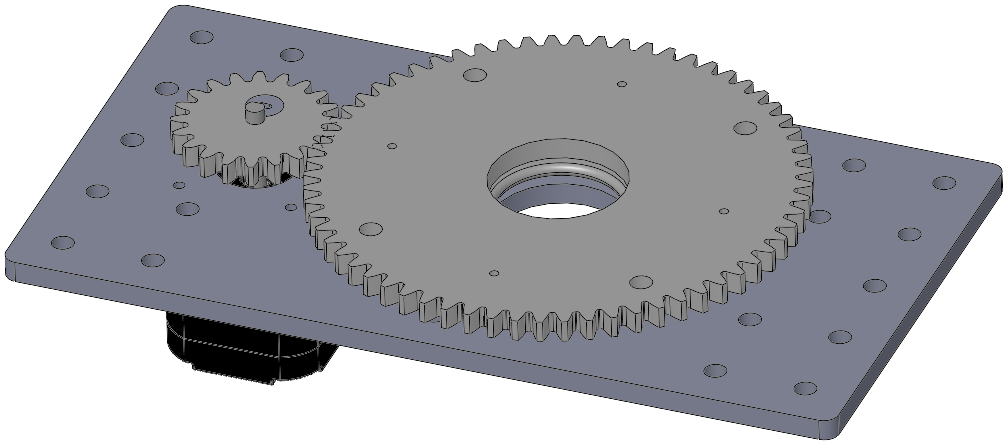 CAD sketch of a stepper-motor driven turntable.