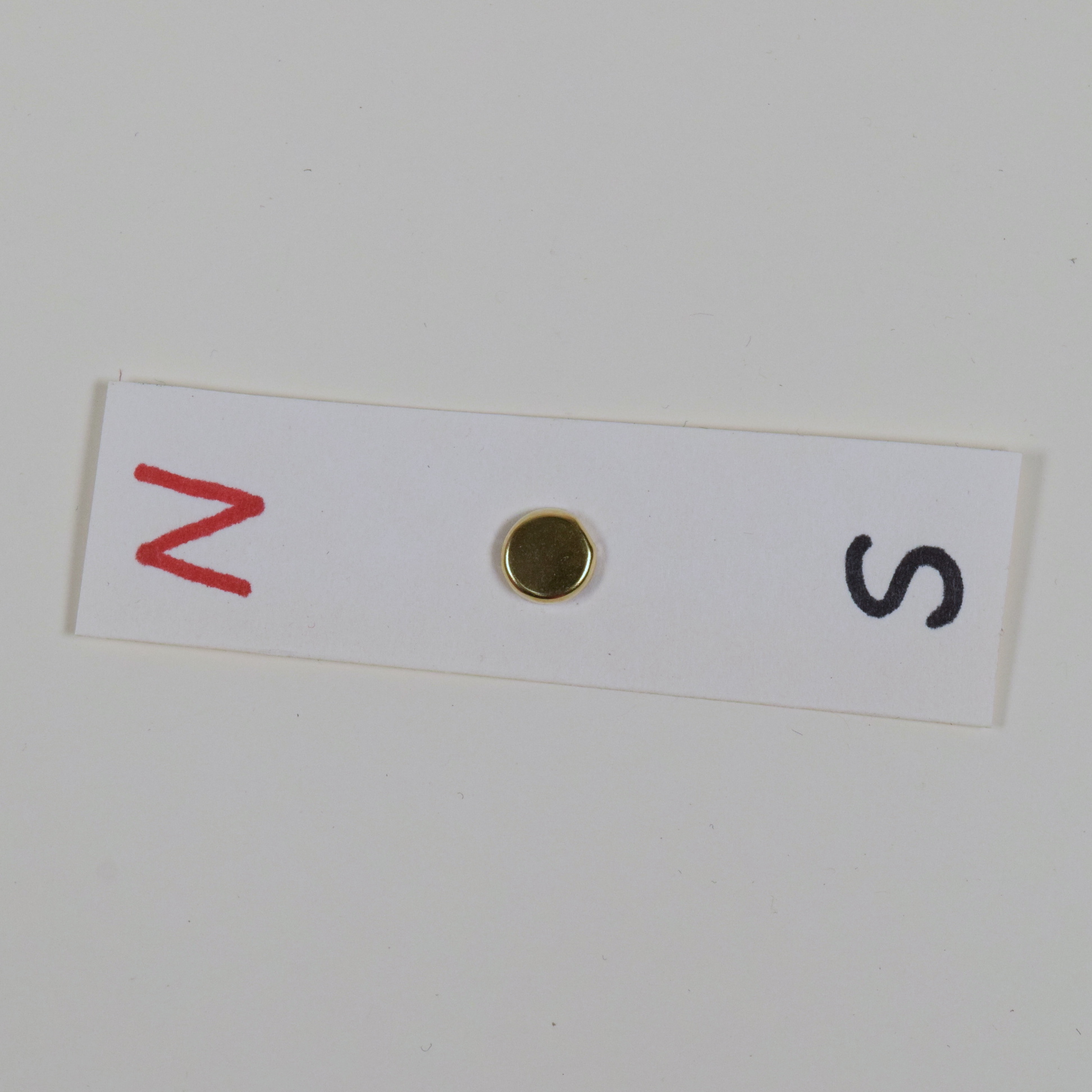 Diagrammatic drawing: a bar magnet, represented by a rectangle with ends marked N and S, is mounted on a free pivot at its center point. The magnet is oriented horizontally, with its north on the left and south on the right.